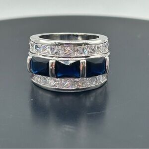 Vintage Camille Lucie - Silver With Blue & Clear Stones Size 7 Ring